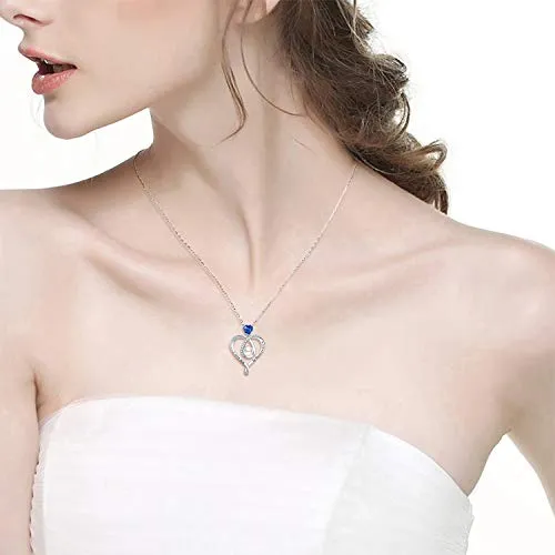 Birthday Gifts for Wife Mom September Birthstone Blue Sapphire Necklace for Her Sterling Silver Love Heart Pearl I Love You to the Moon and Back Jewelry for Women