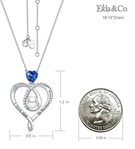 Birthday Gifts for Wife Mom September Birthstone Blue Sapphire Necklace for Her Sterling Silver Love Heart Pearl I Love You to the Moon and Back Jewelry for Women