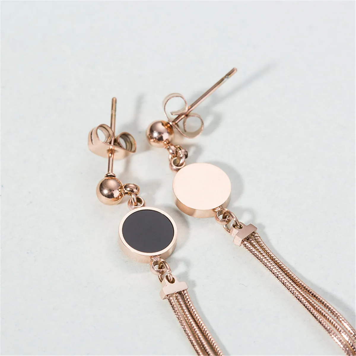 Black Acrylic & 18K Rose Gold-Plated Long Tassel Drop Earrings