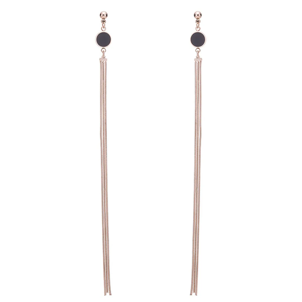 Black Acrylic & 18K Rose Gold-Plated Long Tassel Drop Earrings