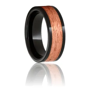 Black Ceramic Pipe Cut Ceramic Band with Copper Inlay