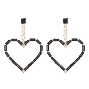 Black Cubic Zirconia & 18K Gold-Plated Open Heart Drop Earrings