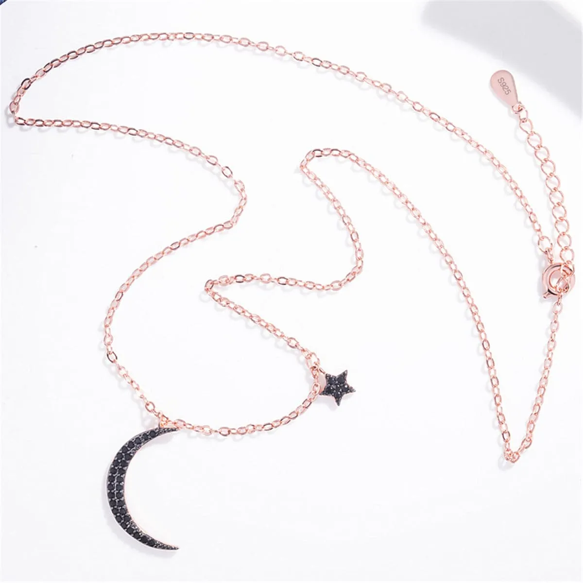 Black Cubic Zirconia & 18K Rose Gold-Plated Pendant Necklace