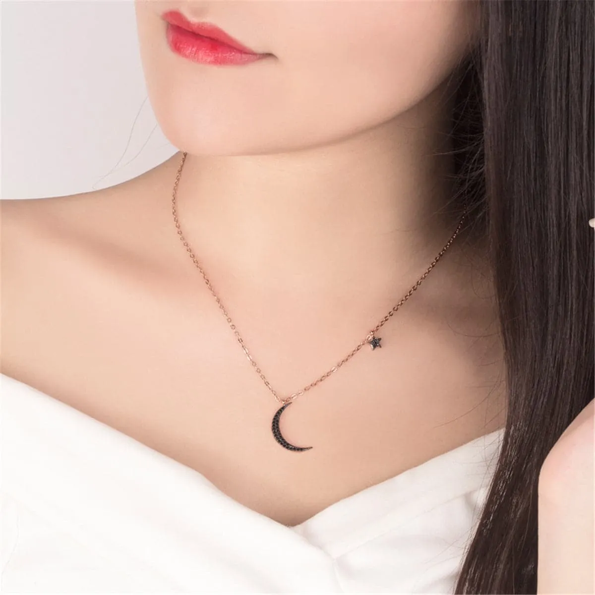 Black Cubic Zirconia & 18K Rose Gold-Plated Pendant Necklace