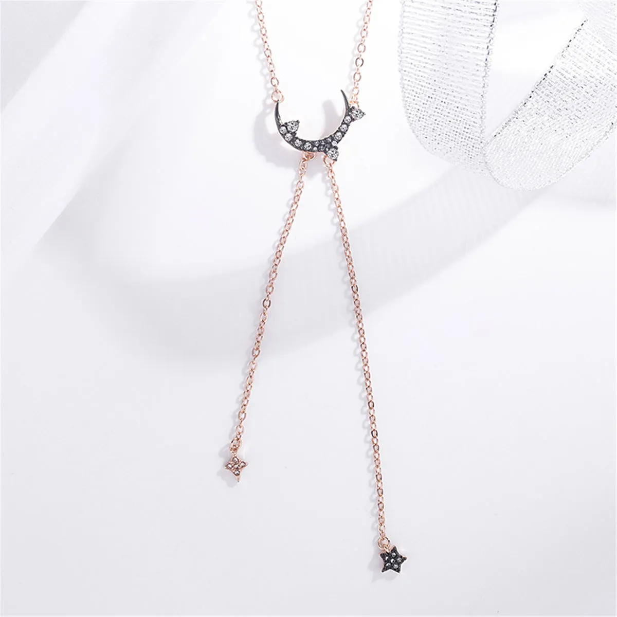Black Cubic Zirconia & 18K Rose Gold-Plated Pendant Necklace