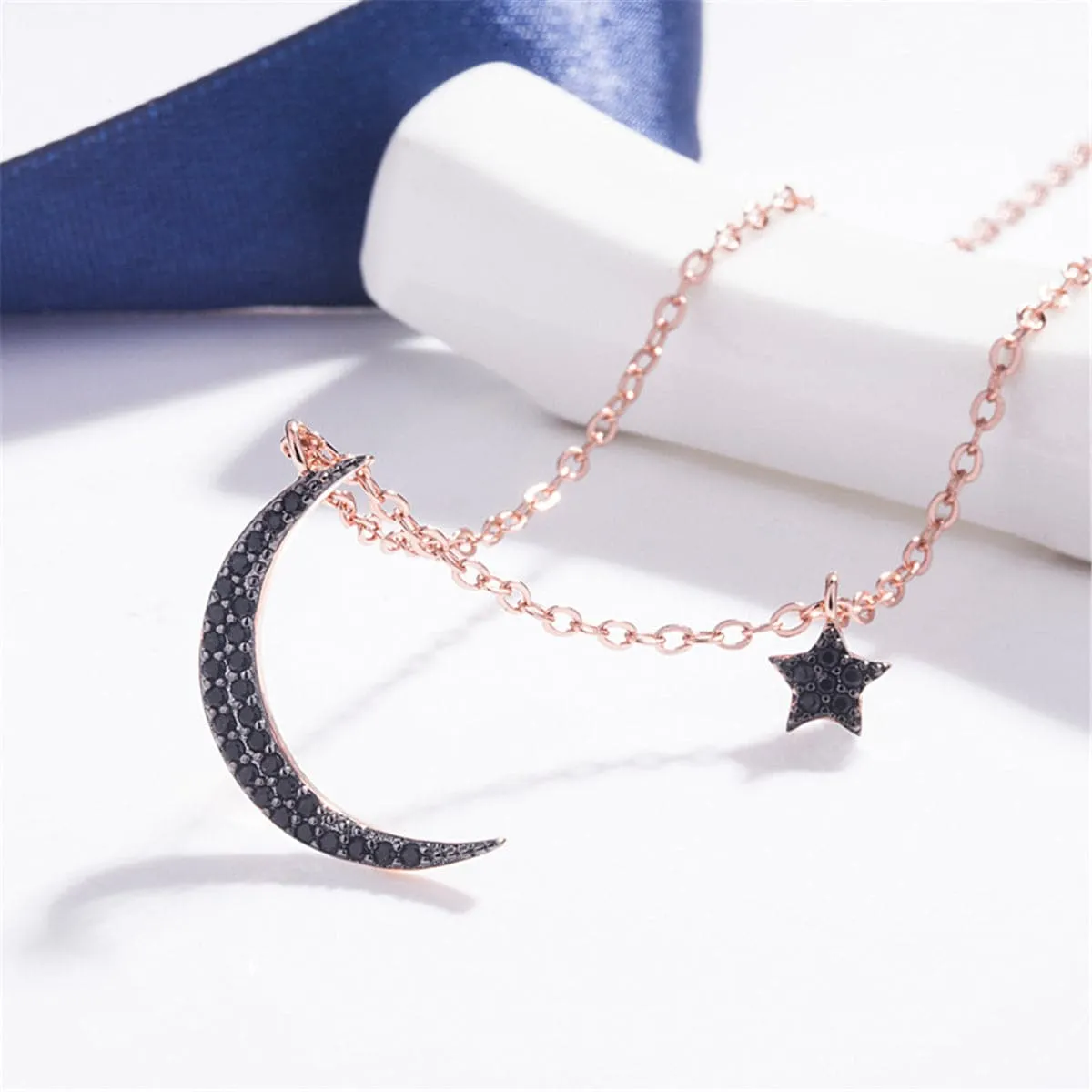 Black Cubic Zirconia & 18K Rose Gold-Plated Pendant Necklace
