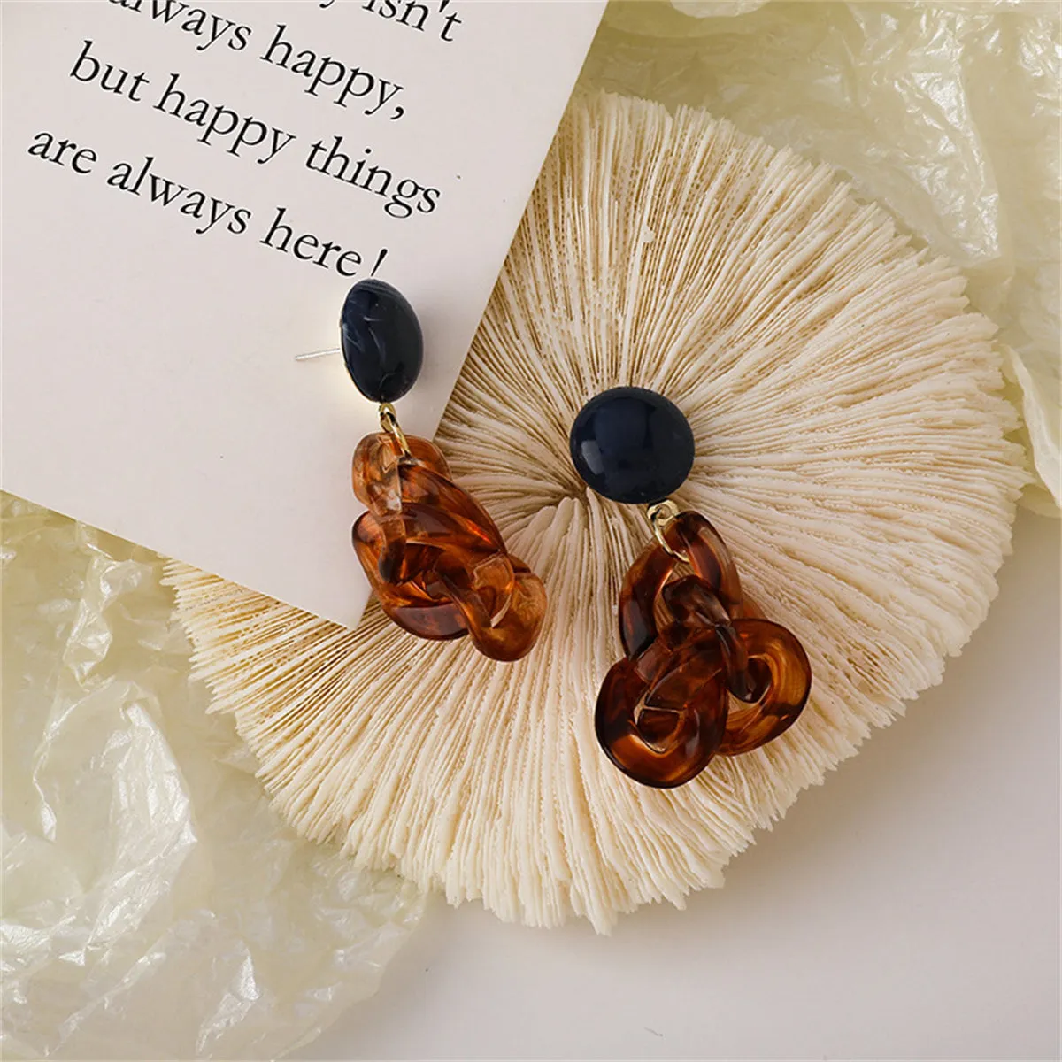 Blue & Brown Resin 18K Gold-Plated Chain Knot Drop Earrings