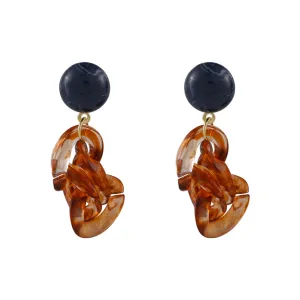Blue & Brown Resin 18K Gold-Plated Chain Knot Drop Earrings