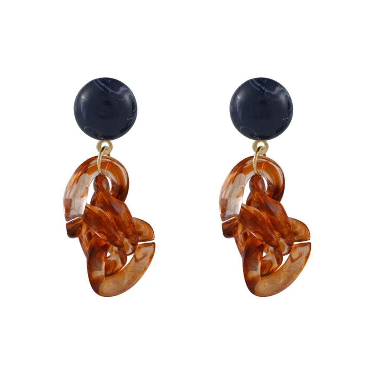 Blue & Brown Resin 18K Gold-Plated Chain Knot Drop Earrings