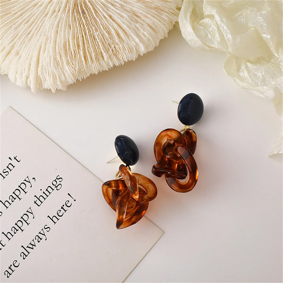 Blue & Brown Resin 18K Gold-Plated Chain Knot Drop Earrings