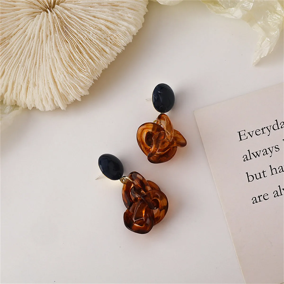 Blue & Brown Resin 18K Gold-Plated Chain Knot Drop Earrings