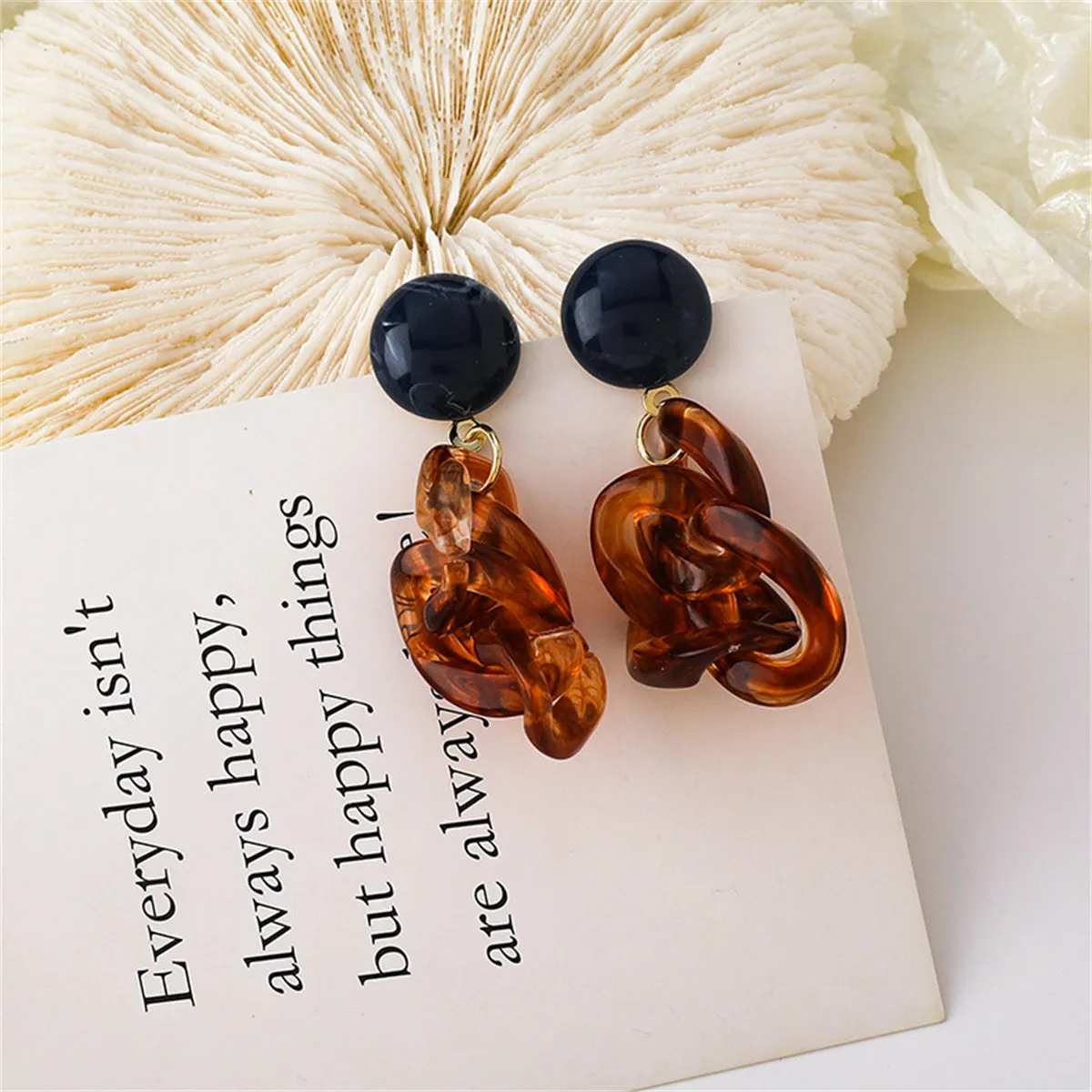 Blue & Brown Resin 18K Gold-Plated Chain Knot Drop Earrings
