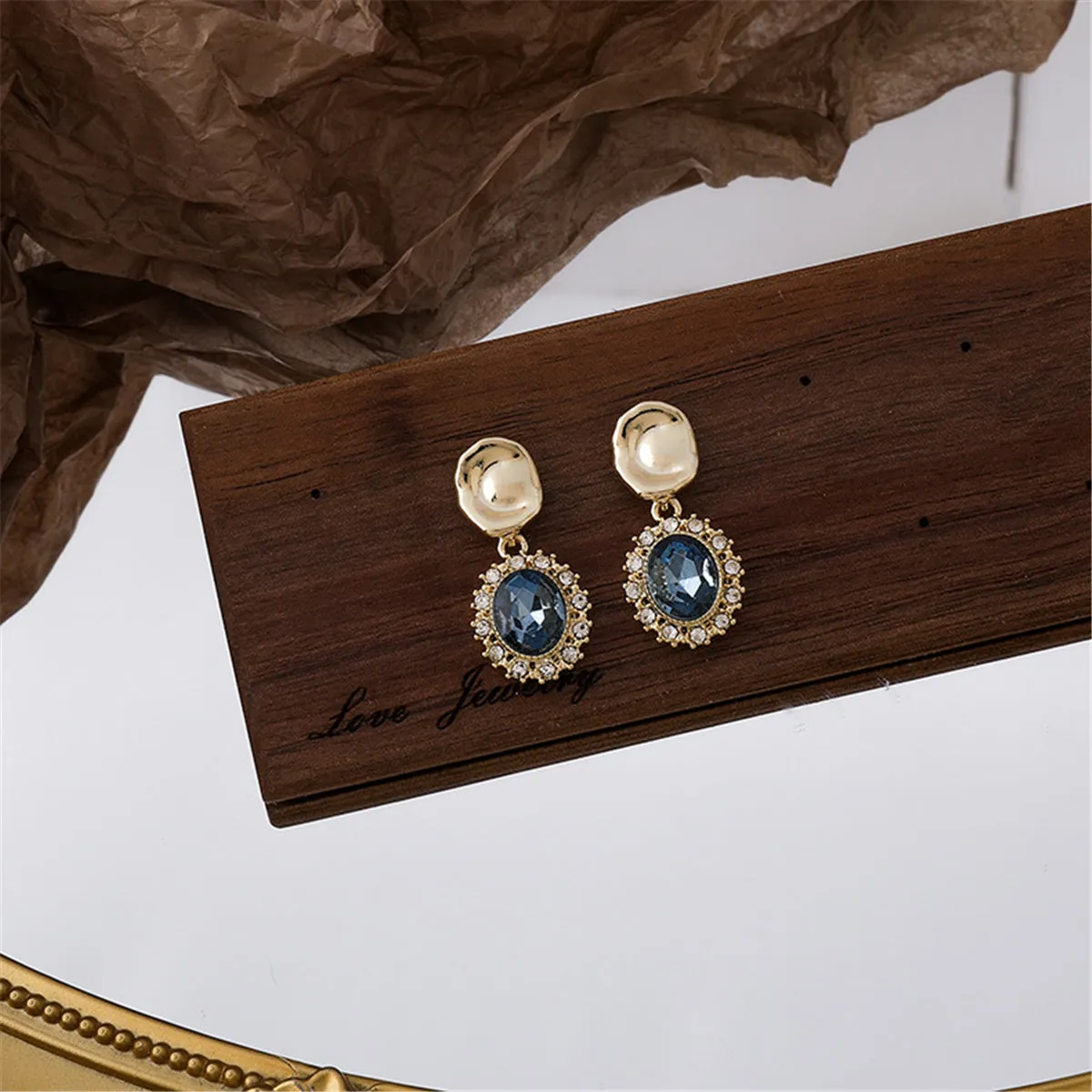 Blue Crystal & Cubic Zirconia 18K Gold-Plated Oval Drop Earrings