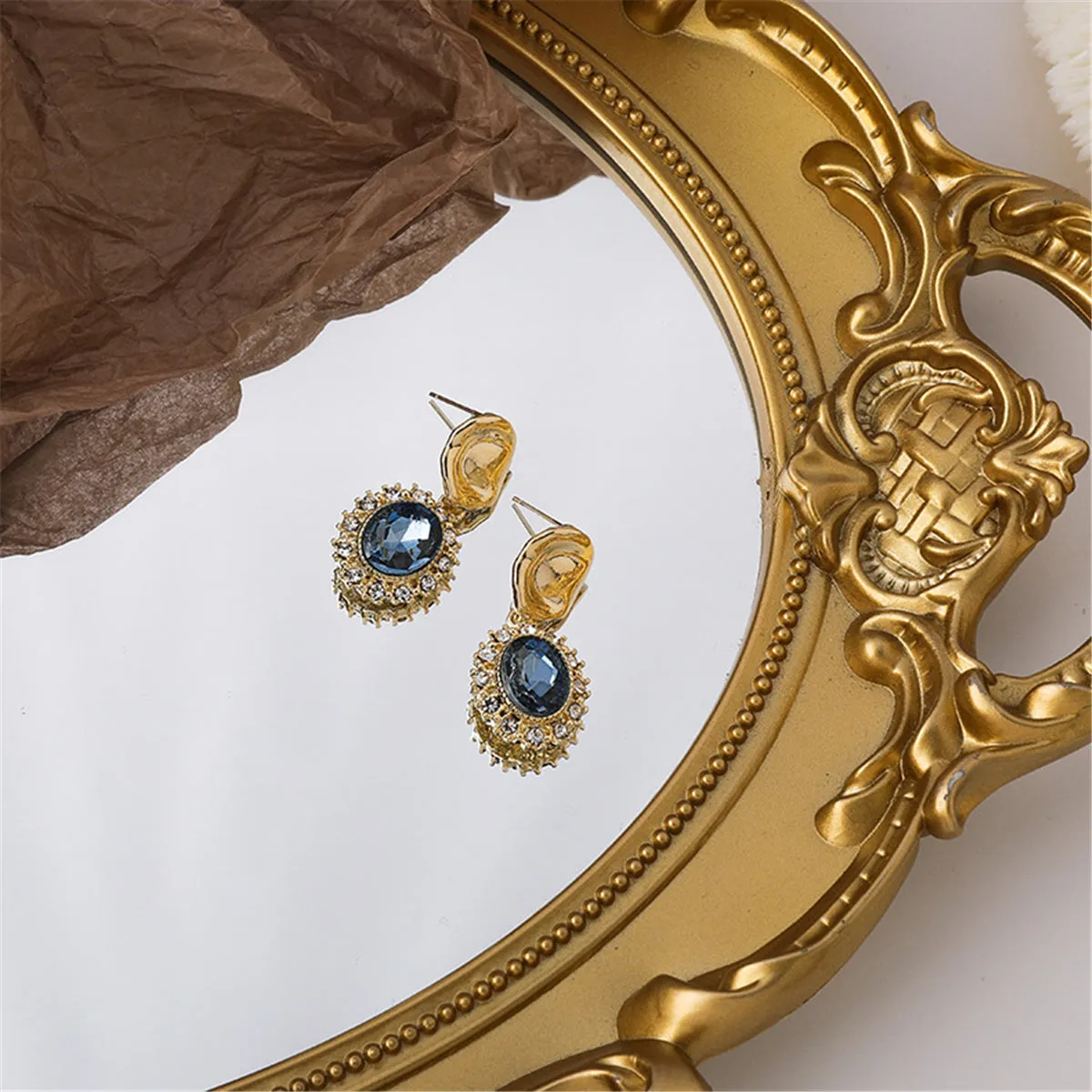 Blue Crystal & Cubic Zirconia 18K Gold-Plated Oval Drop Earrings
