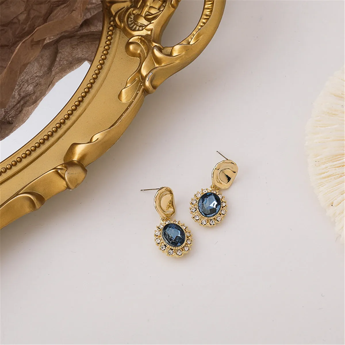 Blue Crystal & Cubic Zirconia 18K Gold-Plated Oval Drop Earrings