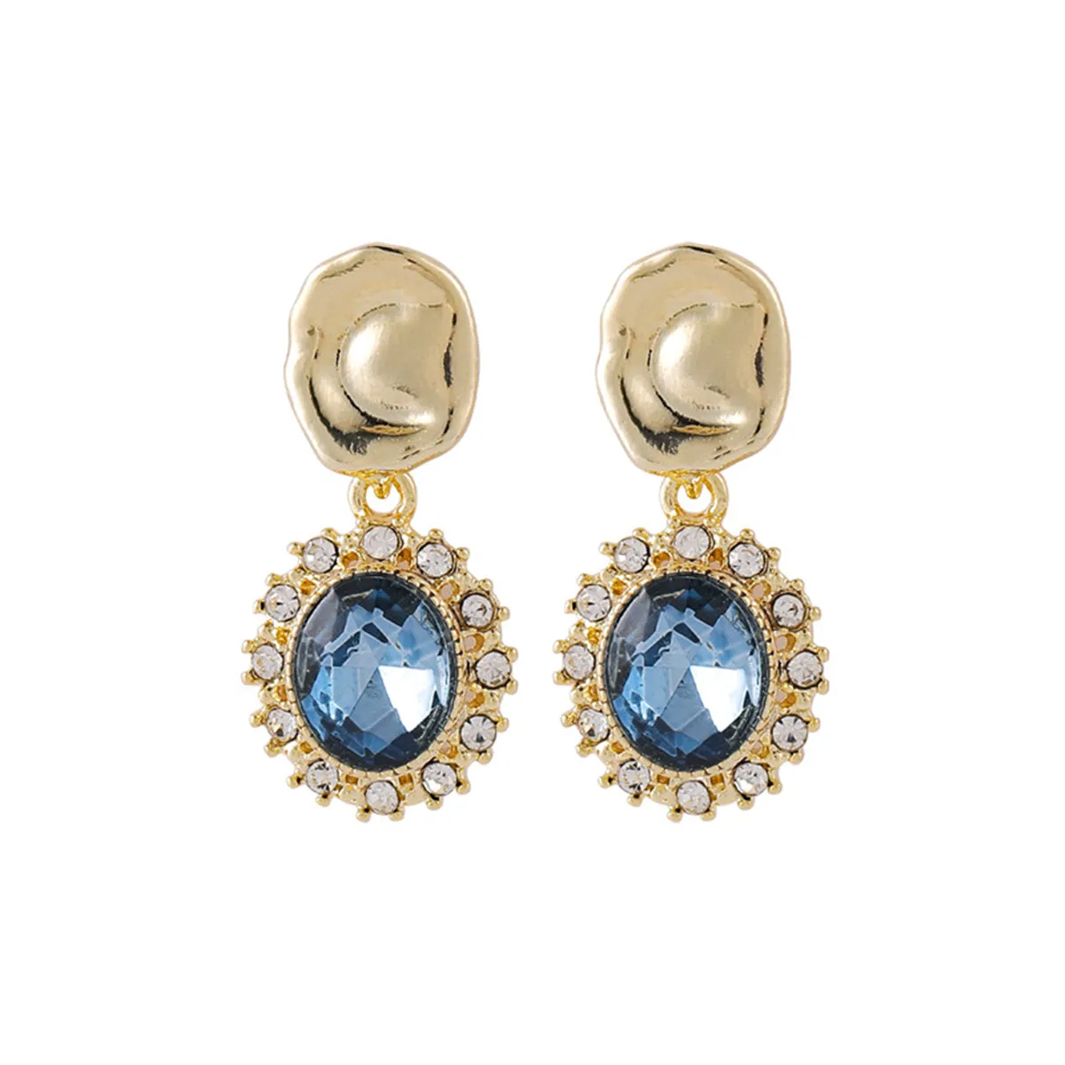 Blue Crystal & Cubic Zirconia 18K Gold-Plated Oval Drop Earrings