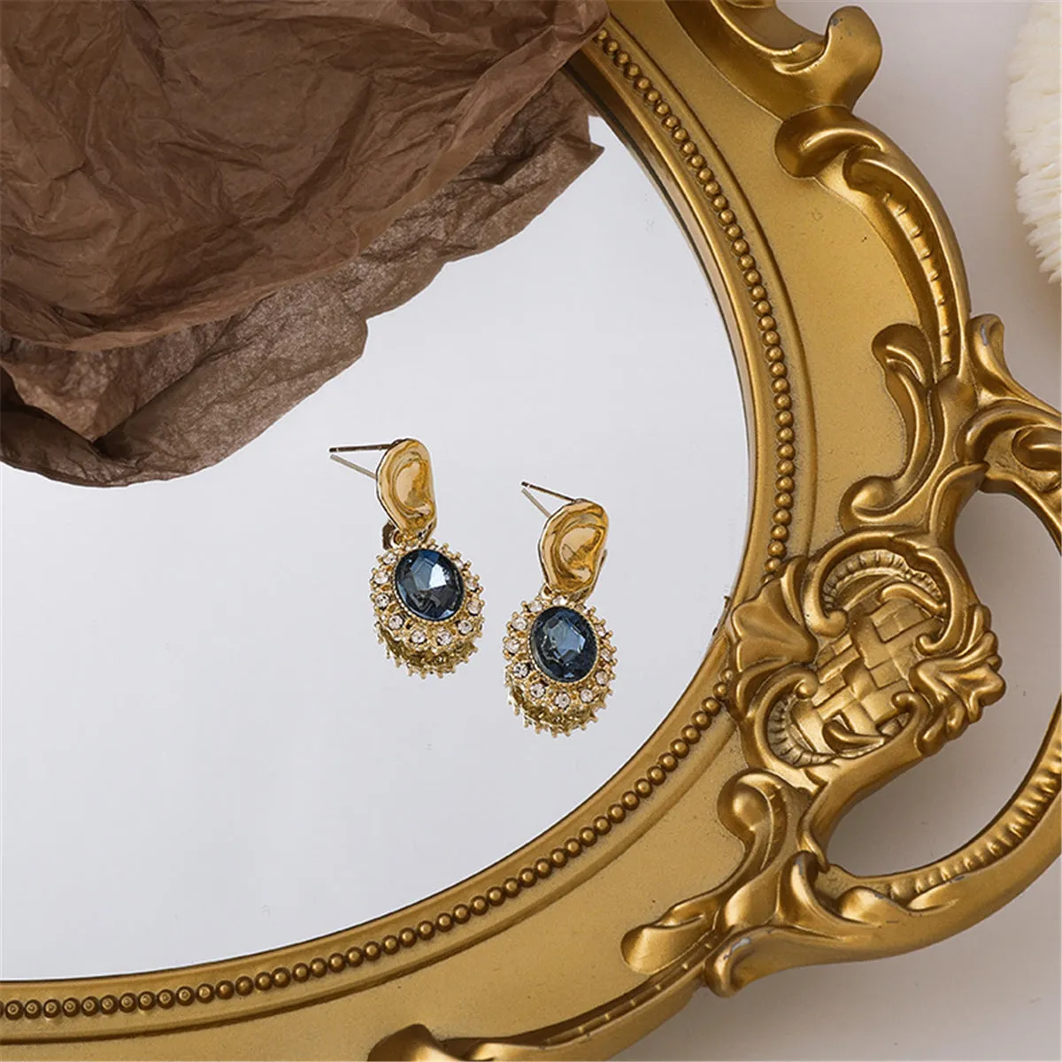 Blue Crystal & Cubic Zirconia 18K Gold-Plated Oval Drop Earrings