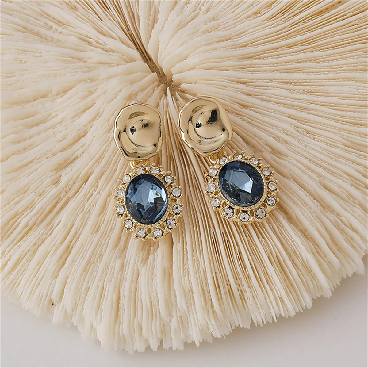 Blue Crystal & Cubic Zirconia 18K Gold-Plated Oval Drop Earrings