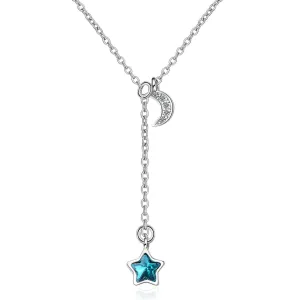 Blue Crystal & Cubic Zirconia Moon Pendant Necklace