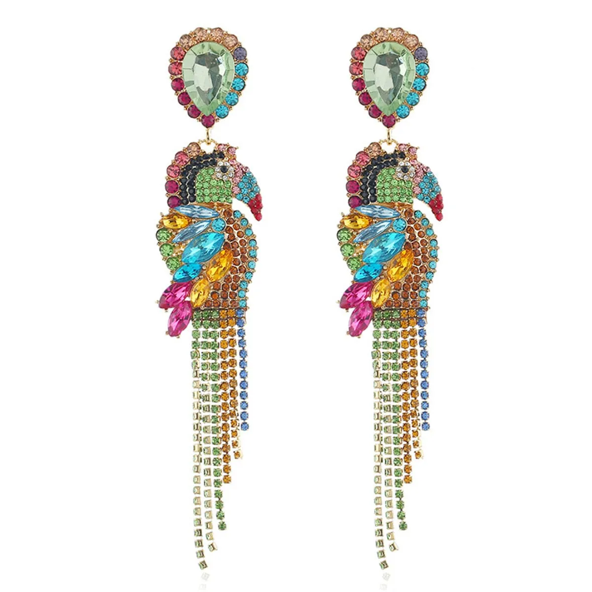 Blue Crystal & Cubic Zirconia Parrot Drop Earrings