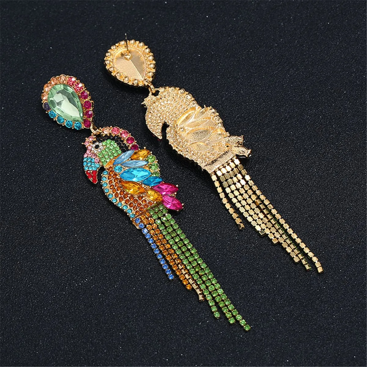Blue Crystal & Cubic Zirconia Parrot Drop Earrings