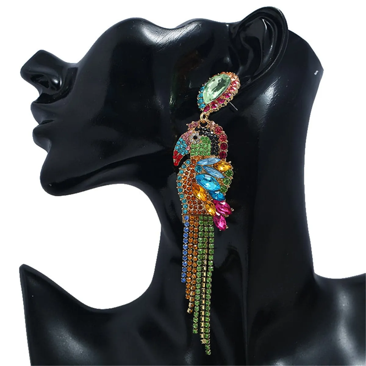 Blue Crystal & Cubic Zirconia Parrot Drop Earrings