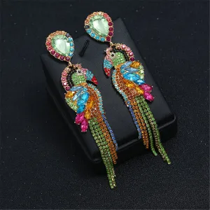 Blue Crystal & Cubic Zirconia Parrot Drop Earrings