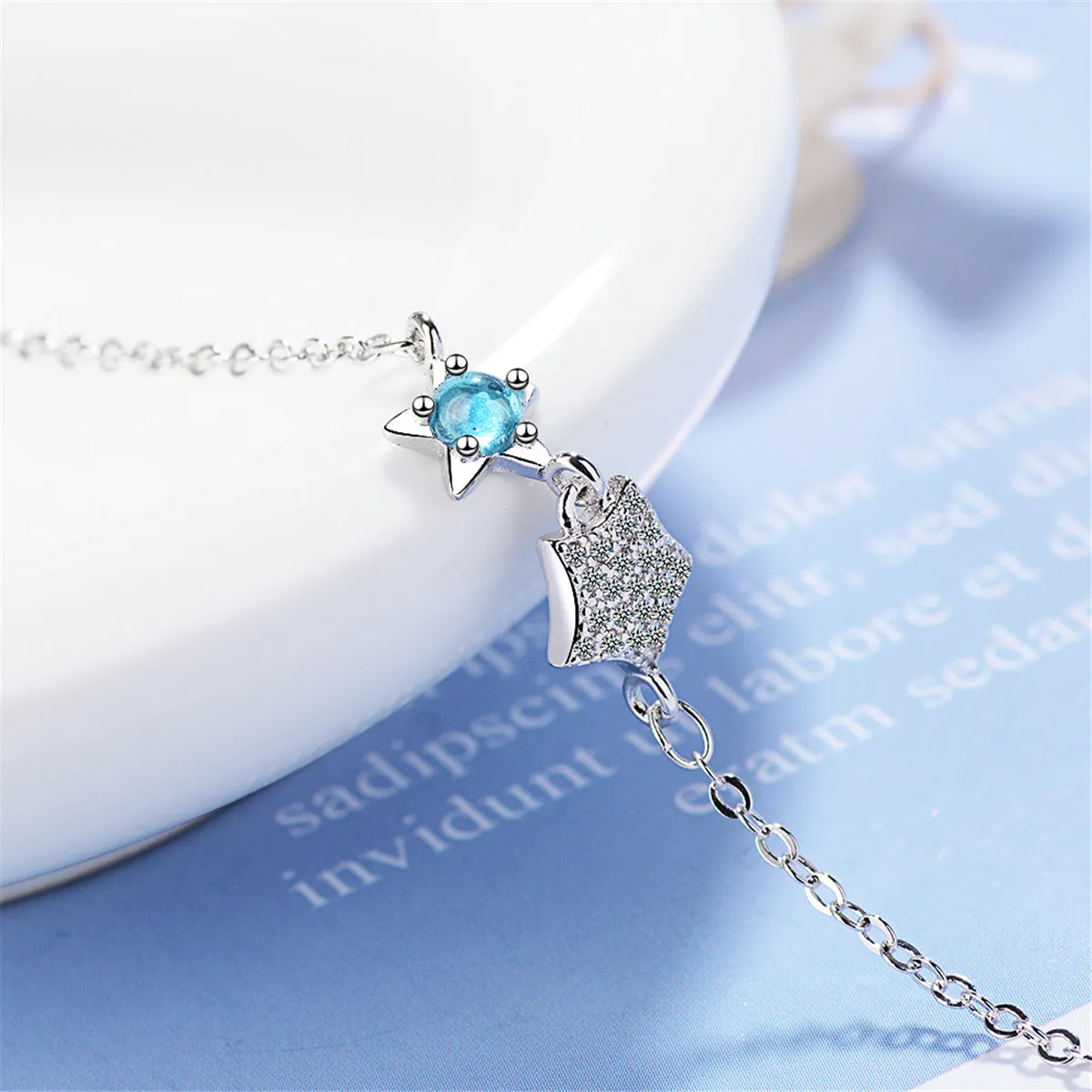 Blue Crystal & Cubic Zirconia Silver-Plated Star Bracelet