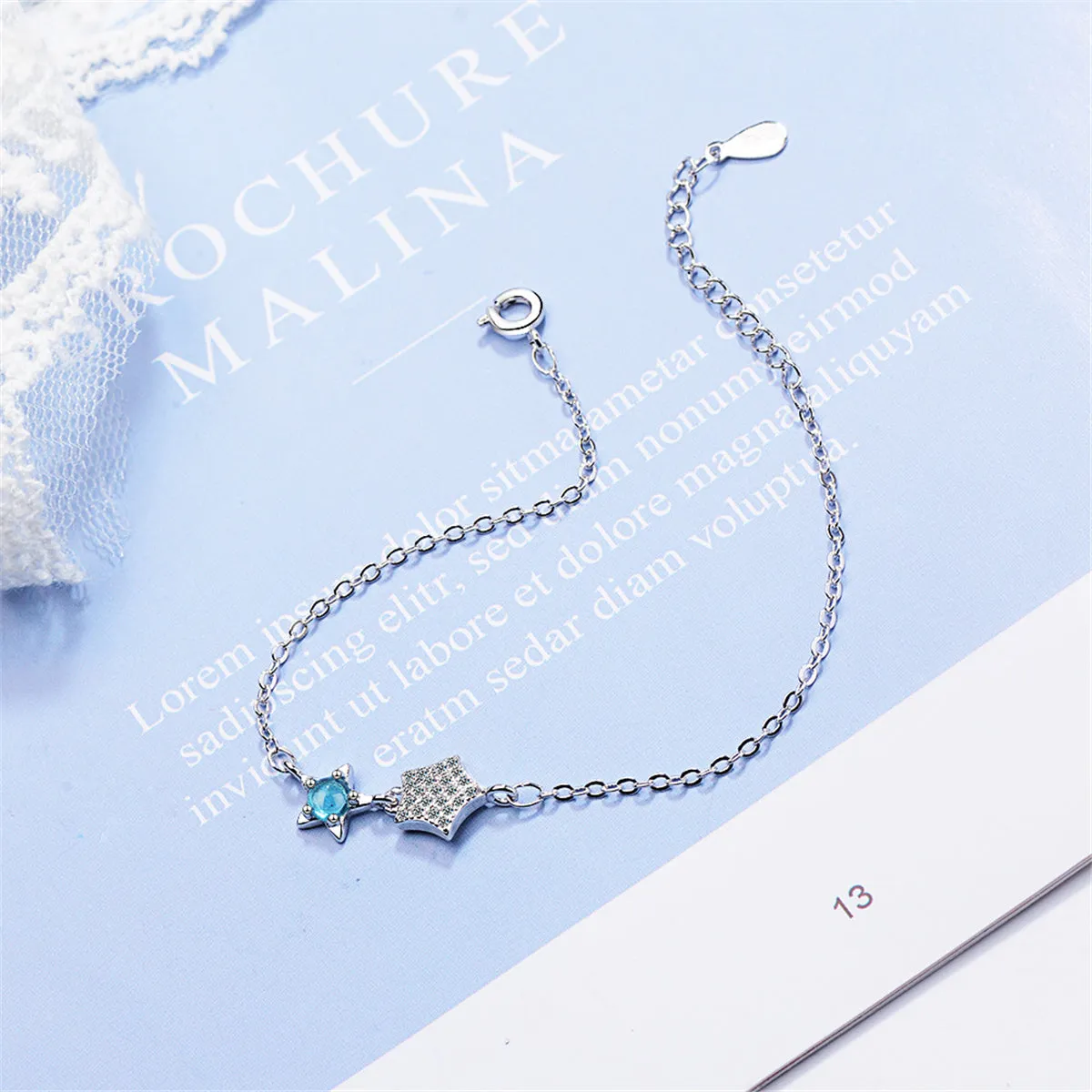 Blue Crystal & Cubic Zirconia Silver-Plated Star Bracelet