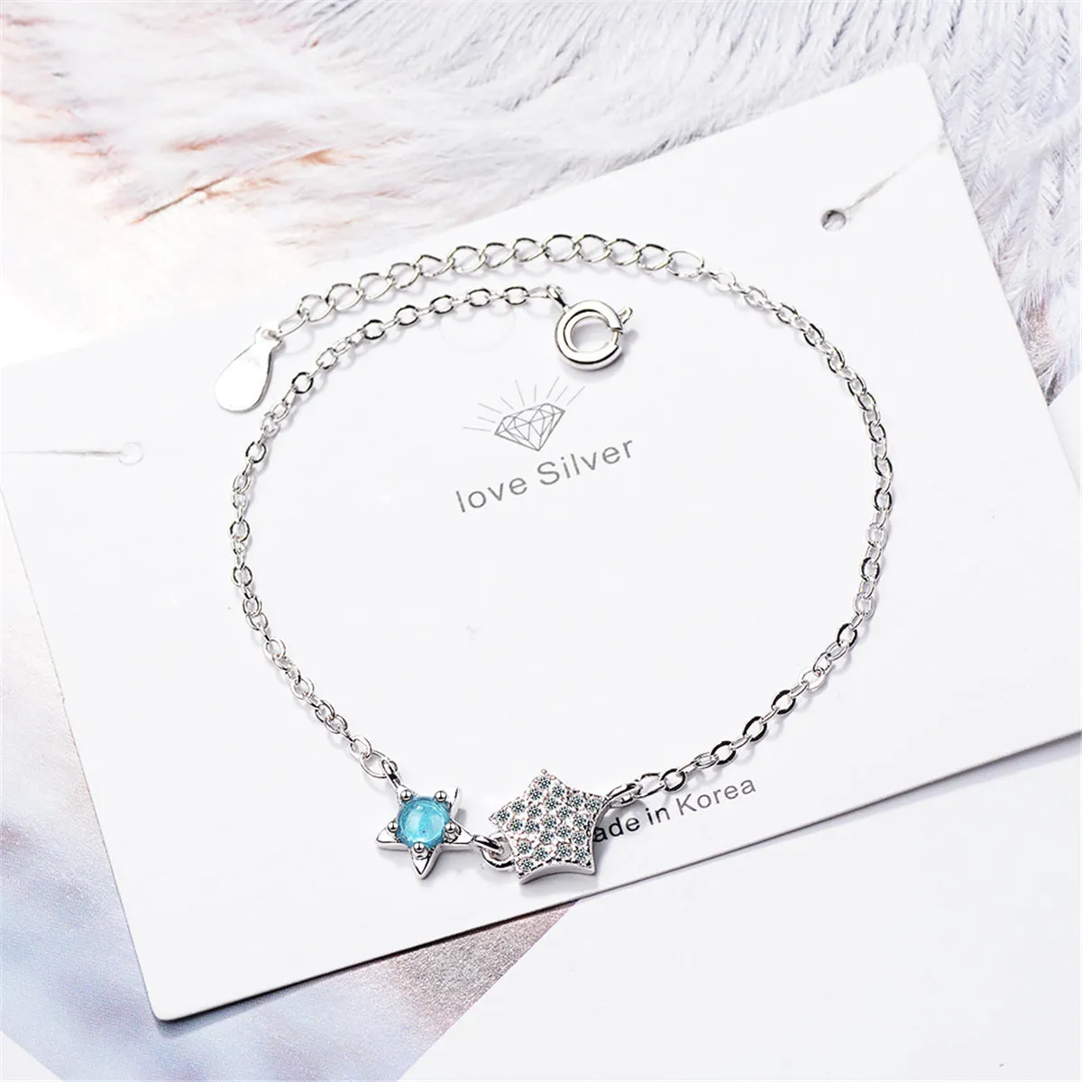 Blue Crystal & Cubic Zirconia Silver-Plated Star Bracelet