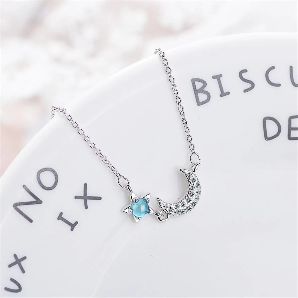 Blue Crystal & Cubic Zirconia Star & Moon Bracelet