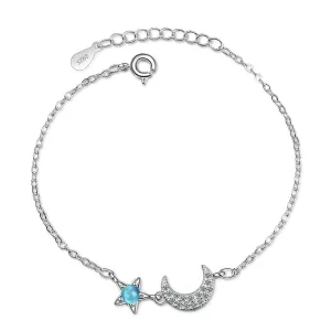 Blue Crystal & Cubic Zirconia Star & Moon Bracelet