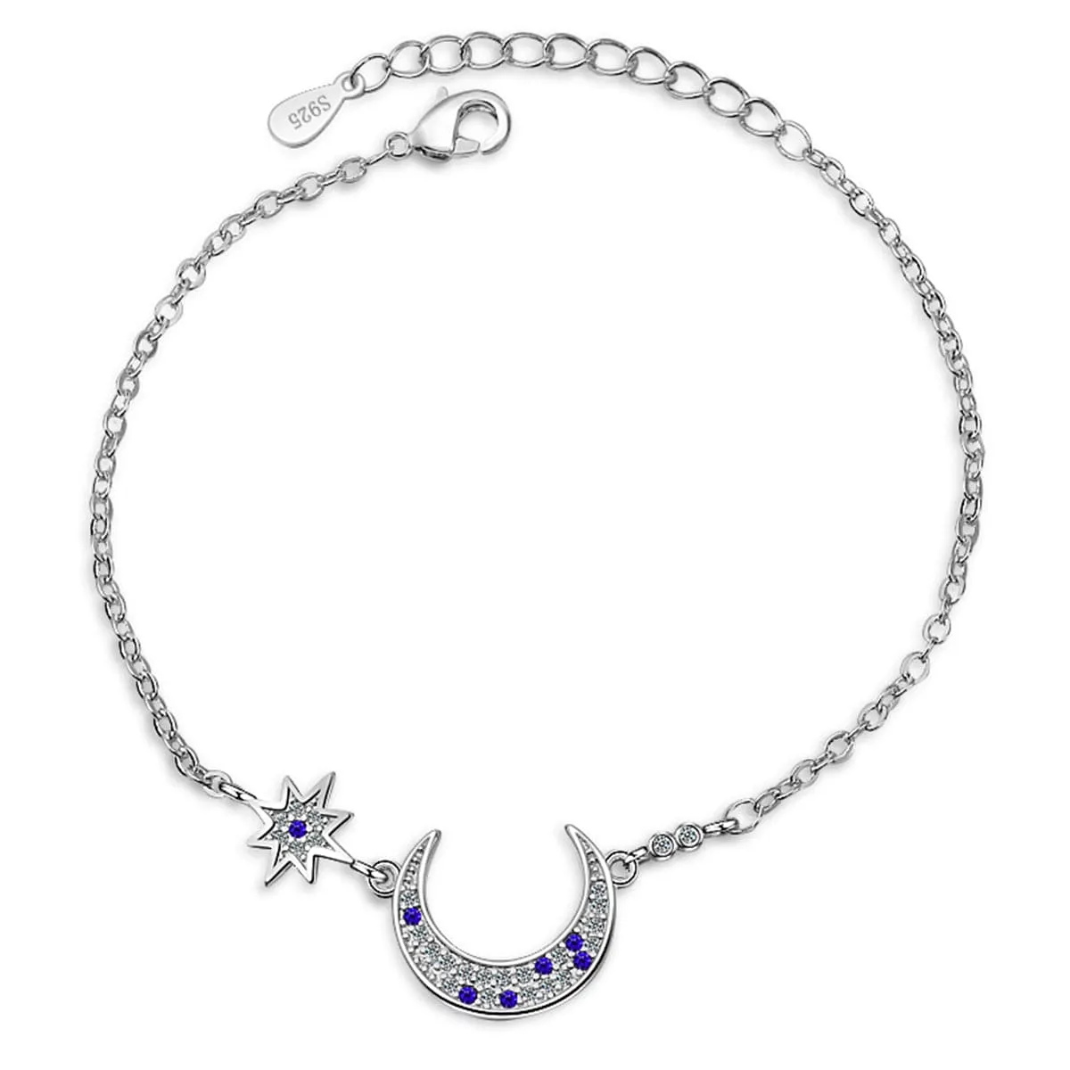 Blue Crystal & Silver-Plated Star & Crescent Moon Bracelet