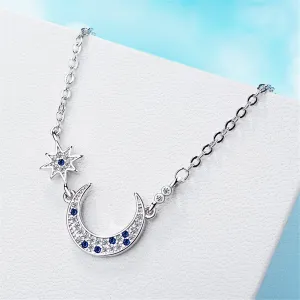 Blue Crystal & Silver-Plated Star & Crescent Moon Bracelet