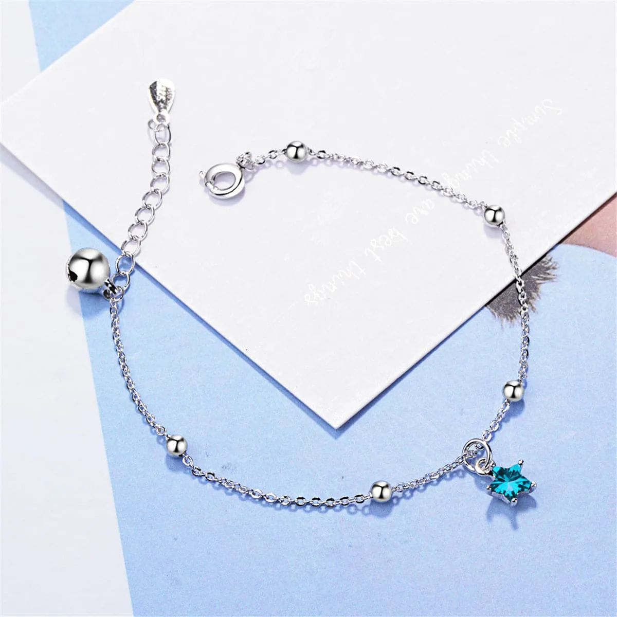 Blue Crystal & Silver-Plated Star Bracelet
