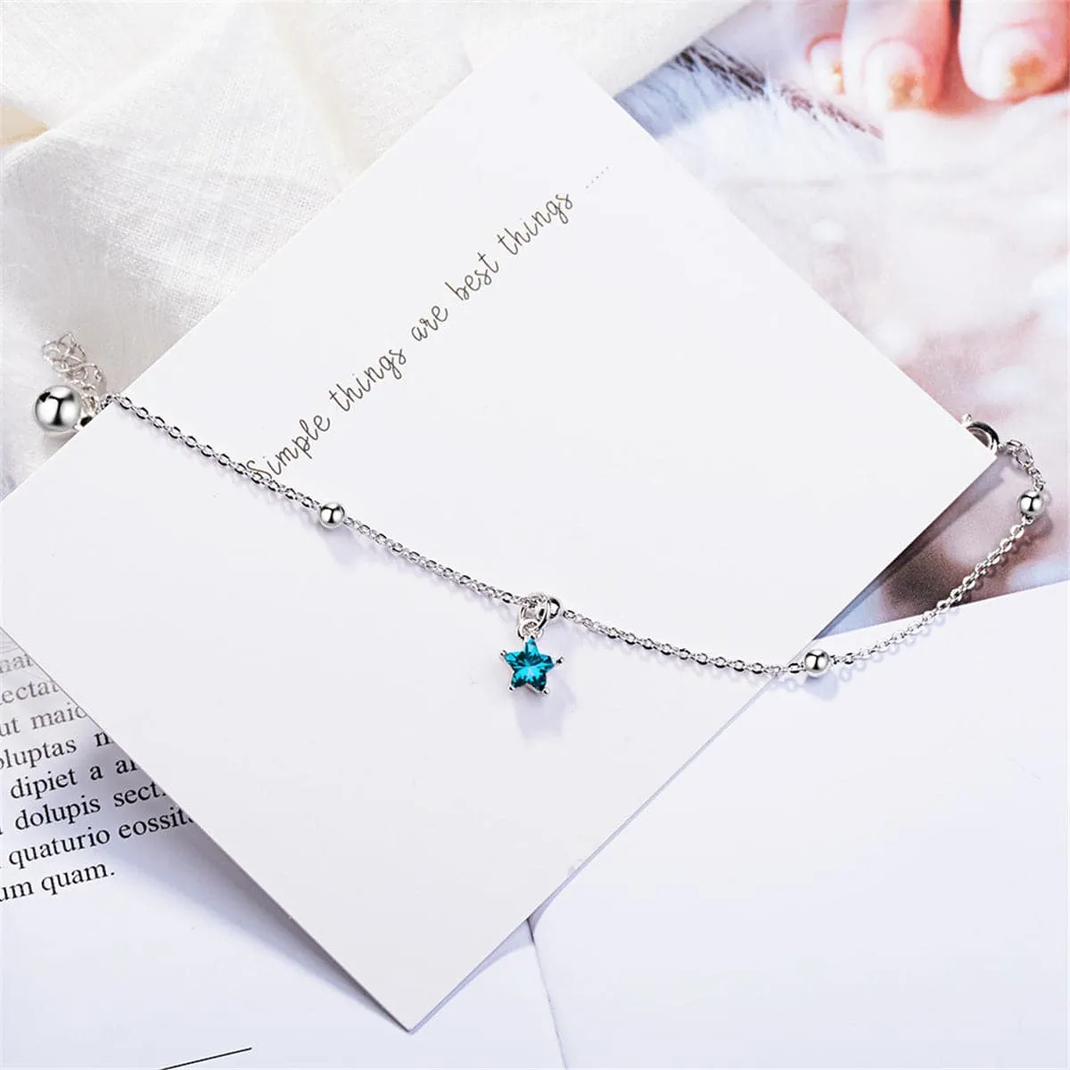 Blue Crystal & Silver-Plated Star Bracelet