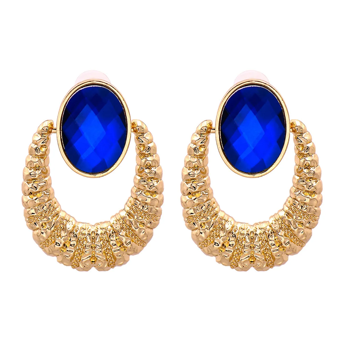 Blue Oval Crystal & 18K Gold-Plated Catch Drop Earrings