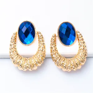 Blue Oval Crystal & 18K Gold-Plated Catch Drop Earrings