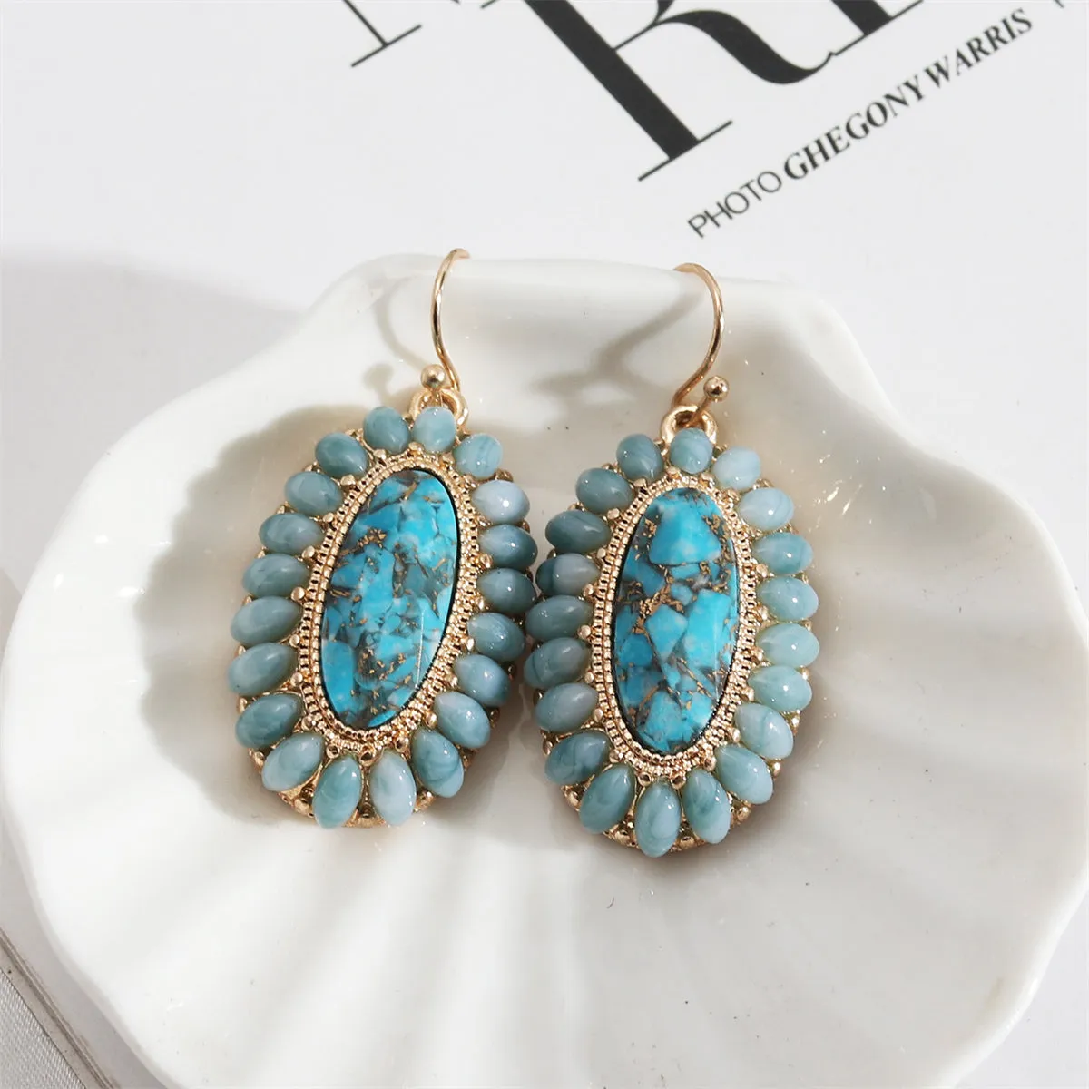 Blue Resin & Turquoise 18K Gold-Plated Oval Drop Earrings