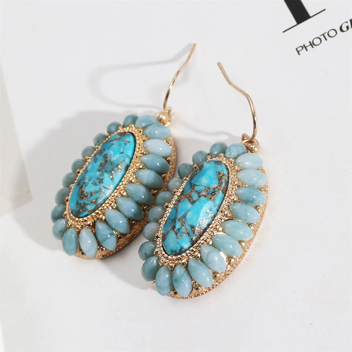 Blue Resin & Turquoise 18K Gold-Plated Oval Drop Earrings