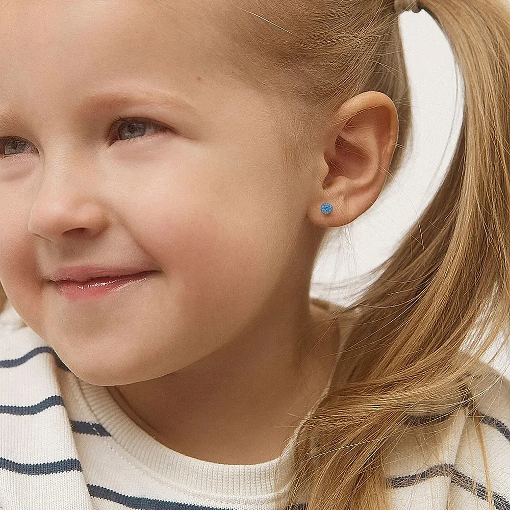 Blue Topaz Prong Set Little Girl's Stud Earring