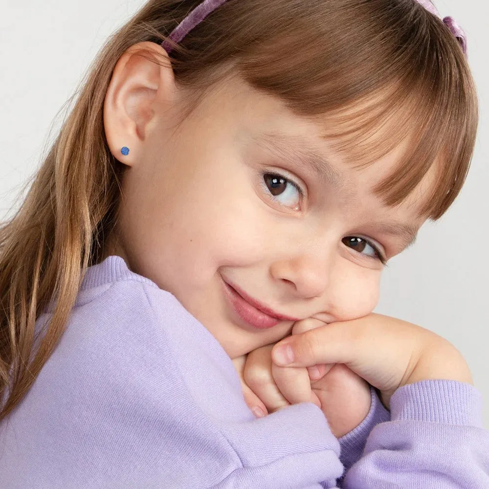 Blue Topaz Prong Set Little Girl's Stud Earring