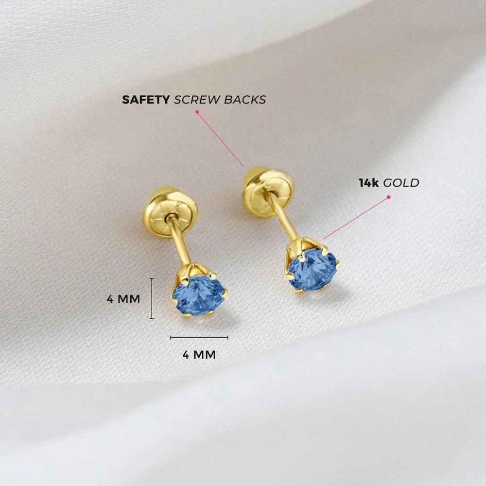 Blue Topaz Prong Set Little Girl's Stud Earring