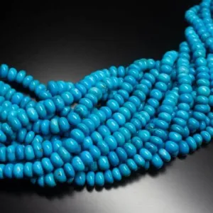 Blue Turquoise Smooth Plain Rondelle Gemstone Loose Beads Strand 9" 4mm 6mm