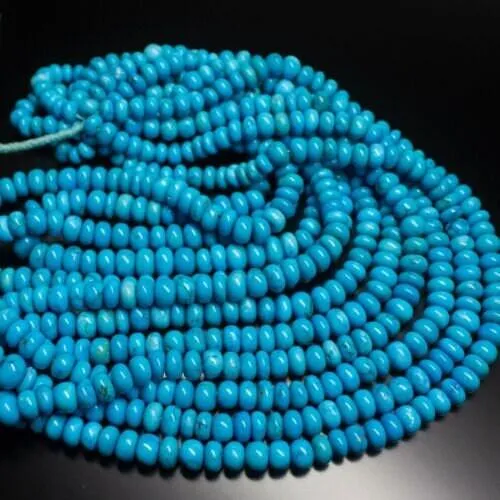 Blue Turquoise Smooth Plain Rondelle Gemstone Loose Beads Strand 9" 4mm 6mm