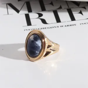 Blue Veinstone & 18K Gold-Plated Oval-Cut Ring