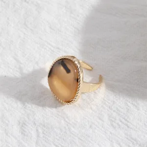 Brown Resin & 18K Gold-Plated Triangle Open Ring