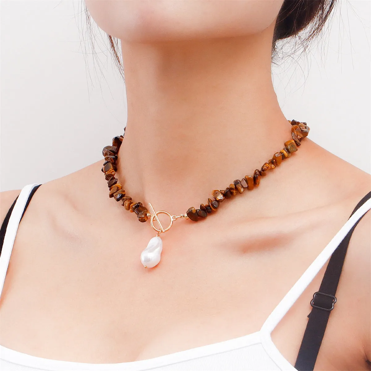 Brown Resin & Pearl 18K Gold-Plated Toggle Pendant Necklace