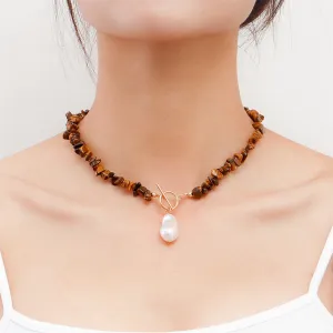 Brown Resin & Pearl 18K Gold-Plated Toggle Pendant Necklace