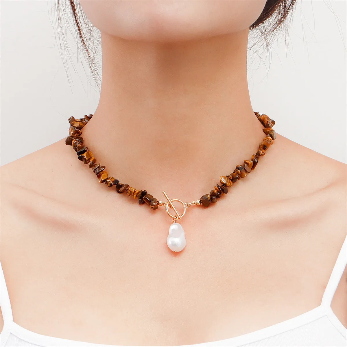 Brown Resin & Pearl 18K Gold-Plated Toggle Pendant Necklace